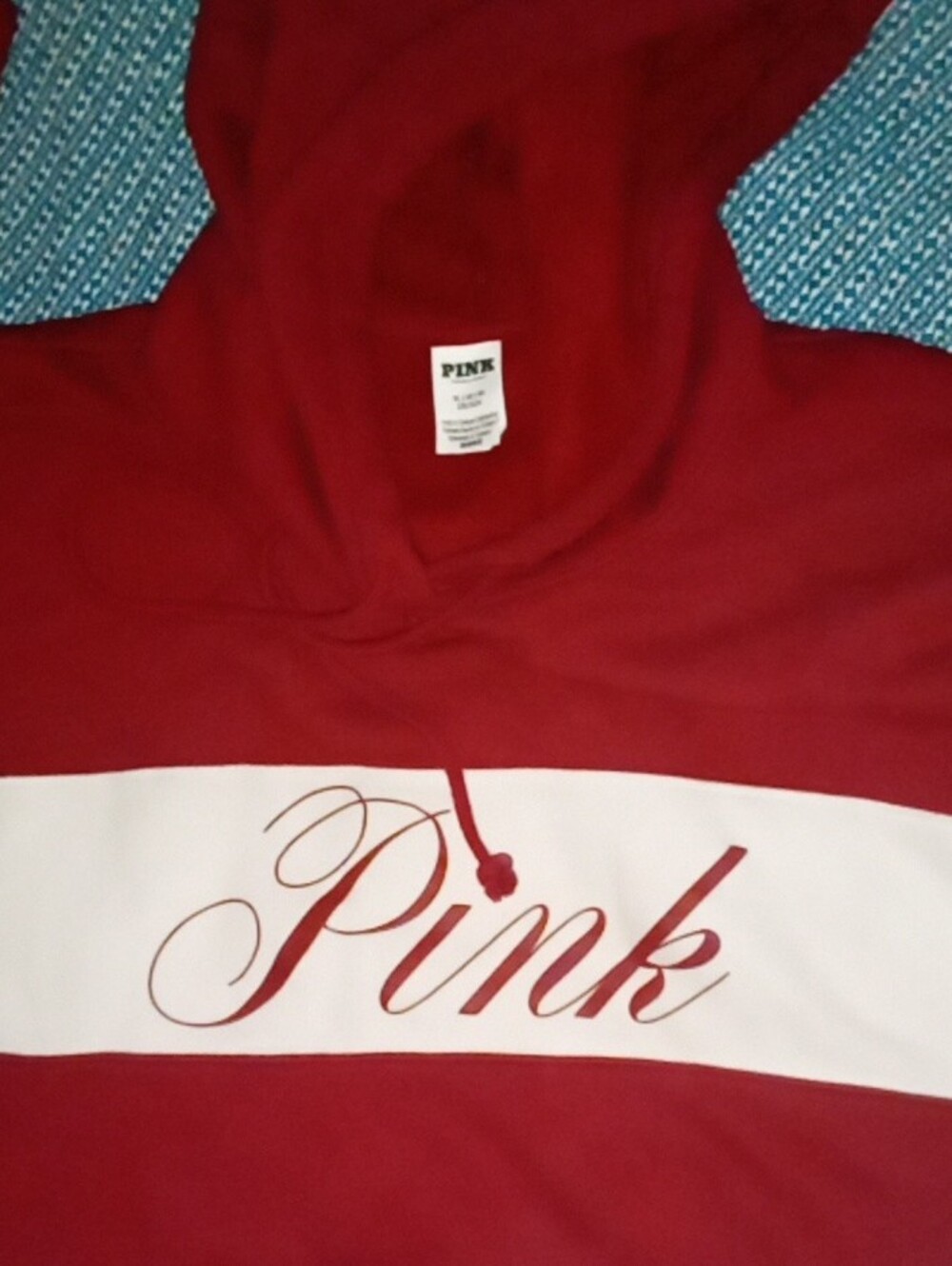 PINK Victoria's Secret Red & White Crop-Top Hoodie
